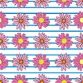 Vector white background pink daisy flowers and wild flowers. Seamless pattern background Royalty Free Stock Photo