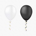 Vector white and black balloons on a transparent background. 3d realistic happy holidays flying air helium balloon Royalty Free Stock Photo