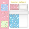 Vector white blank and unicorn bed linen set