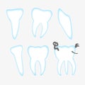 Vector white and blue teeth with decay