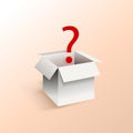 Vector White Box with Red Question Mark, Illustration Template, Surprise Box. Royalty Free Stock Photo