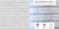 Vector white brickwall pattern for design exterior, interior, 3D. Horizontal seamless brick texture background. Not auto