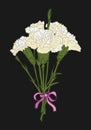 Vector white carnation bouquet. Dark theme