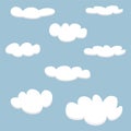 Vector white clouds on blue sky background set. Royalty Free Stock Photo