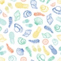 Vector white colorful tropical beach pattern with seashells, pinapples and hats. Perfect for fabric, scrapbooking