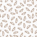 Vector white Croissant bread doodle seamless repeat pattern with canvas background. Suitable for textile, cafe menu