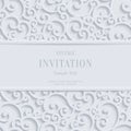 Vector White 3d Vintage Christmas or Invitation Cards Background with Swirl Damask Pattern