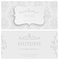 Vector White 3d Vintage Invitation Card with Floral Damask Pattern Royalty Free Stock Photo