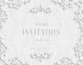 Vector White 3d Vintage Invitation Card with Floral Damask Pattern Royalty Free Stock Photo