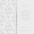 Vector White 3d Vintage Invitation Card with Floral Damask Pattern Royalty Free Stock Photo