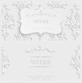 Vector White 3d Vintage Invitation Card with Floral Damask Pattern Royalty Free Stock Photo