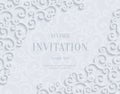 Vector White 3d Vintage Invitation Card with Floral Damask Pattern Royalty Free Stock Photo