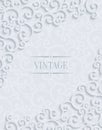 Vector White 3d Vintage Invitation Card with Floral Damask Pattern Royalty Free Stock Photo