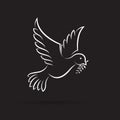 Vector of white dove of peace with olive branch. Bird. Royalty Free Stock Photo