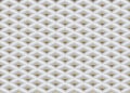 Vector white embossed pattern plastic grid seamless background with golden insert element. Technology diamond shape cell texture.
