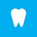 Vector white flat tooth icon isolated on blue