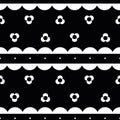 Vector White Flowerly Border on Black seamless pattern background. Perfect for fabric, wallpaper and scrapbooking Royalty Free Stock Photo
