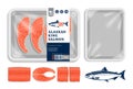 Vector white foam tray king salmon packaging illustration