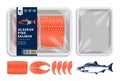 Vector white foam tray pink salmon packaging illustration