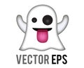 Vector white funny cartoon ghost making silly face icon with tongue out