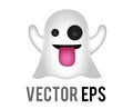 Vector white funny cartoon ghost making silly face icon with tongue out