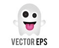 Vector white funny cartoon ghost making silly face icon with tongue out