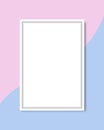 Vector White Gallery Frame, Mock up pink and blue frame screen template with blank cover, Rectangle frame on pastel color Royalty Free Stock Photo