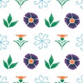 Vector White Geometric Folk Style Floral seamless pattern background Royalty Free Stock Photo