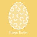 Vector white geometric lace Easter Egg silhouette on yellow background.