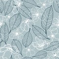 Vector white grey flowers leaves seamless pattern Royalty Free Stock Photo