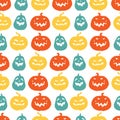 Vector white halloween colourful pumpkins sillouettes repeat pattern. Suitable for invitation card, halloween party