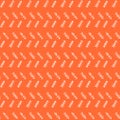 Vector mimicking folk herringbone stitching repeat seamless pattern. White hand drawn tribal lines and stripes, on orange