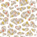 Vector white hearts with bananas and chevron seamless pattern background