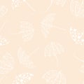 Vector White Line Art Umbrellas on Peach Pastel Orange Background Seamless Repeat Pattern. Background for textiles