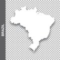 Vector white map of Brazil with shadow on transparent background