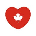 Vector white maple leaf in heart shape. Canada flag art. Royalty Free Stock Photo