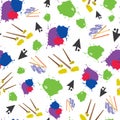 Vector White with Paint, Pencils and Digital Arrows seamless pattern background Royalty Free Stock Photo