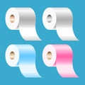 Vector white, pink and blue toilet paper rolls