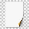 Vector white realistic paper page with golden corner