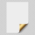 Vector white realistic paper page mockup with golden corner curled