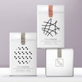 Vector White Rectangular Aluminum, Tin Box or Can Packaging with minimalistic Pattern Design and Sealing Label