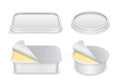 Vector white rectangular and round containers for butter