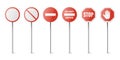 Vector White and Red Glossy Prohibition Stop Signs - Warning, Danger Sign Frame Icon Set Isolated. Dangerous Plates Royalty Free Stock Photo