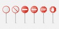 Vector White and Red Glossy Prohibition Stop Signs - Warning, Danger Sign Frame Icon Set Isolated. Dangerous Plates Royalty Free Stock Photo