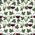 Vector white and red wine, grape vine leaves seamless pattern Royalty Free Stock Photo