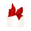 Vector White Round Gift Box with Shiny  Red Satin Bow and Ribbon Top View Close up Isolated on Background Royalty Free Stock Photo