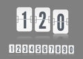 Vector white scoreboard numbers with reflections floating on different height for flip countdown timer or calendar.