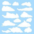 Vector White Silhouette Shapes of Clouds on Blue Background Royalty Free Stock Photo