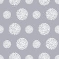 Vector white silver white and grey pom poms chaotic irregular, boho style seamless contrasting repeating pattern perfect