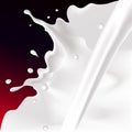 Vector white splash and pour milk illustration on dark red Royalty Free Stock Photo